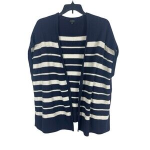Talbots Women's Open Front Cardigan Sweater Vest Striped Nautical Coastal M/L